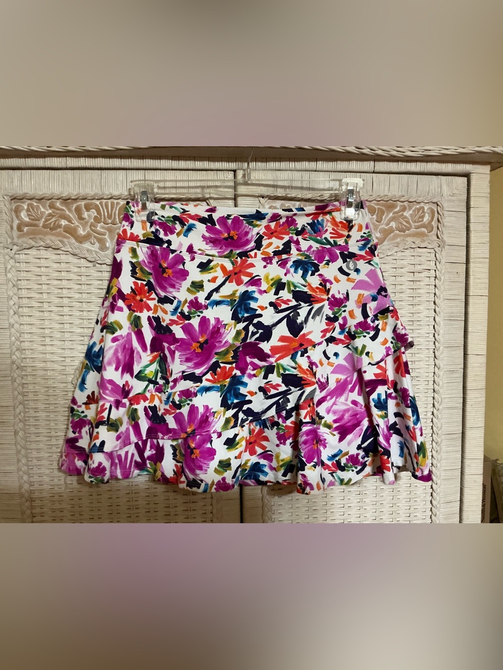White Floral Circle Skirt with Pink and Multicolor Blooms